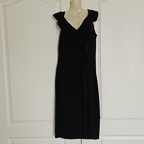 Ralph Lauren Women's Ruffled Midi Dress Black 4 - Picture 2 of 16